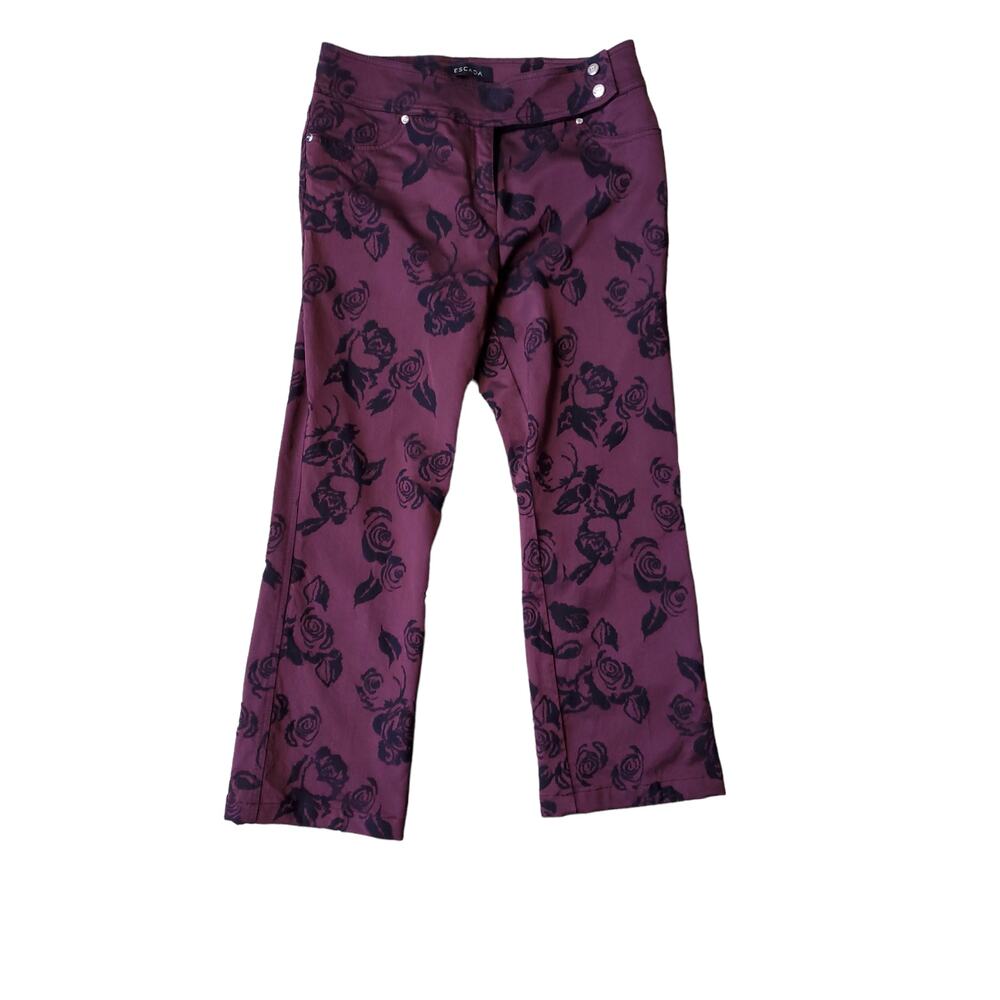 ESCADA Wine Purple Black Floral Print Pants Straight Leg Mid Rise Fits a US 8/10